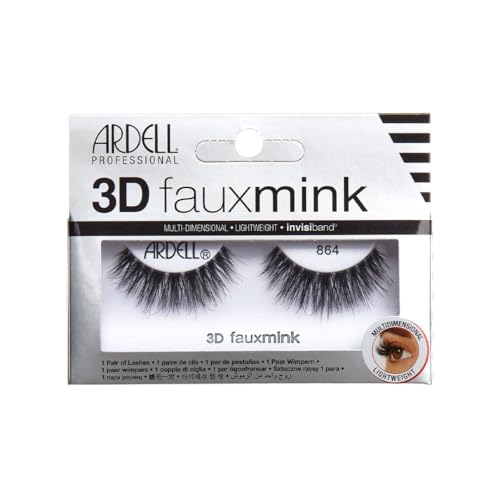 Ardell 3D Faux Mink Lashes 864 - Lightweight, Reusable Wispy False Eyelashes, Dramatic Volume & Length, 1 Pair