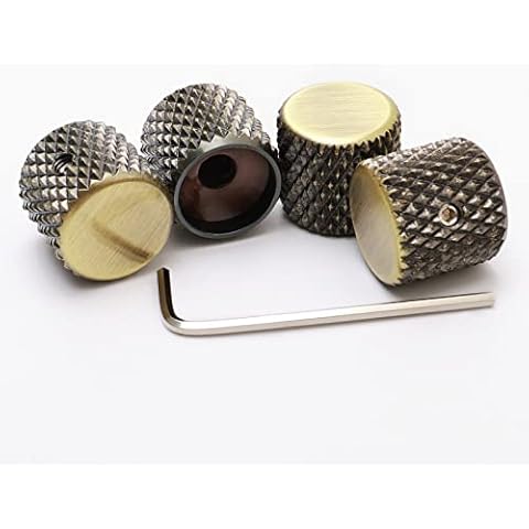 Unxuey Electric Guitar Knobs Metal Flat Top Control Volume Tone Switch Knob with Wrench for Bass Guitar (Brass,4pcs/Set) Cover