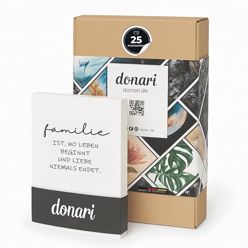 Donari® Postkarten Set DIN A6 Überraschungsbox 25 Stück | Hochwerige Karten mit Sprüchen | Postkartenset in edlem Design Schwarz Weiß | Sprüche Karten Hochzeit und Familie