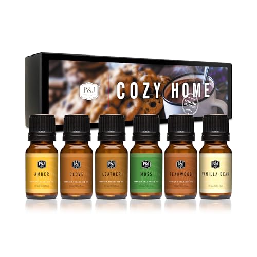 P&J Trading Fragrance Oils for Diffusers for Home Cozy Home Set Fragrance Scents for Candle Making - Soap Making Supplies - Car Diffuser Scents - Essential Home Gift Set - Amber Clove & More
