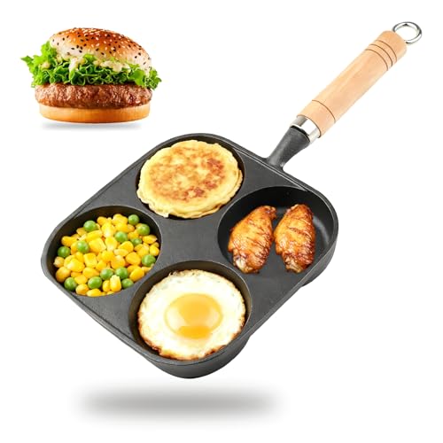 Patravious 4-Hole Cast Iron Egg Pan Nonstick Omelette Fryer