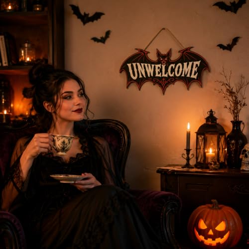 Halloween Decorations - Funny Gothic Bat Wooden Sign for Front Door — view 2