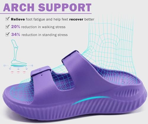 Image of KuaiLu Womens Recovery Sandals With Comfortable Plantar Fasciitis Arch Support, Orthotic Adjustable Thick Cushion Sport Slides Reduces Stress on Feet, Joints & Back Post-Exercise