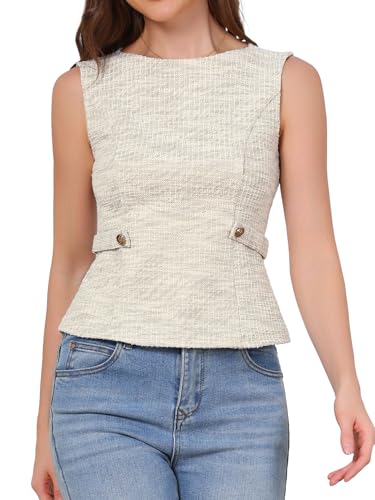 Allegra K Tweed Top for Women Elegant Sleeveless Crew Neck Dressy