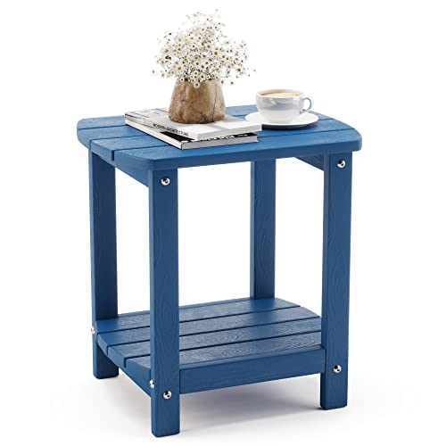 Lue Bona Adirondack Outdoor Side Table, Navy Blue Poly Outdoor Patio End Table Weather Resistant, Pool Composite Plastic Morden Side Table For Patio, Pool, Porch, Garden, Lawn #TOP13