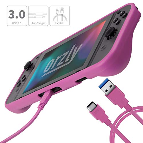 Orzly Switch Accessories Bundle – Carry Case For Nintendo Switch Console, Tempered Glass Screen Protectors, Usb Charging Cable, Switch Games Case, Comfort Grip Case & Headphones - Pink #TOP4