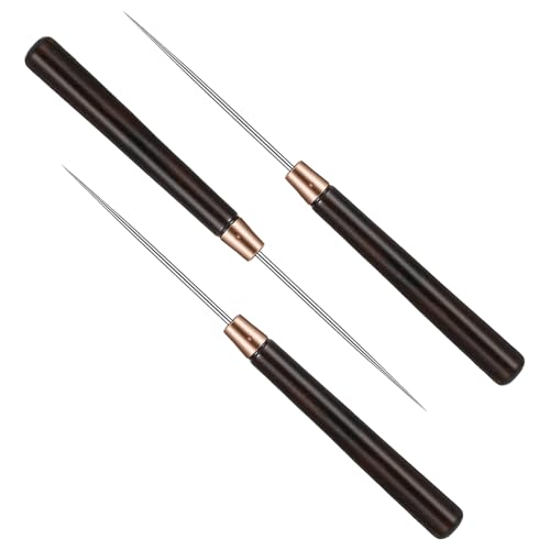 Punteruolo punteruolo con manico in legno e cuciture in pelle, per punzonatura, gratti, rilegatura, perline, sarto, riparazione fai da te (marrone rossastro)