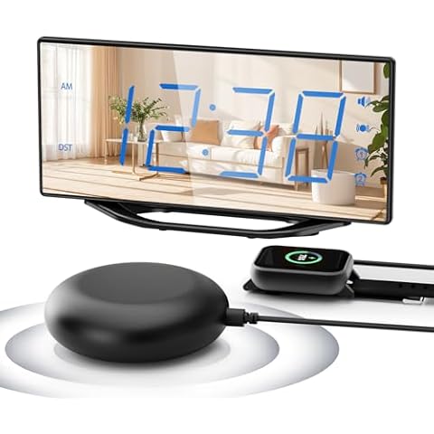 Super Loud Vibrating Alarm Clock with Bed Shaker for Heavy Sleeper Hearing Impaired Deaf,8.7''Large Mirror LED Display,Plug In Digital Dual Alarm Clock for Bedroom,USB Charger,8 Dimmer,Battery Backup Cover