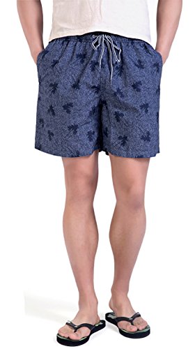 Magic Power Men's Mesh Lined Printed Elastic Waist Beach Shorts with Pockets Dusty Blue X-Large