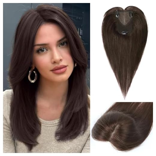 Haarteile Für Frauen Echtes Menschenhaar 30cm 360° Haarteil Aus Menschenhaar Für Frauen Mit Dünner Werdendem Haar Realistische Kopfhaut Zum Einclipsen Glattes Haar (Dunkelbraun #2, Seitlicher Pony)
