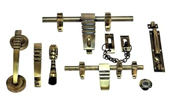 Anand Pure Brass Door Handles Set/Handle Door Kit/ Door Fittings Kit Set -(Design Olif) (12 Inch 300 mm, Double Door, Brass Antique)