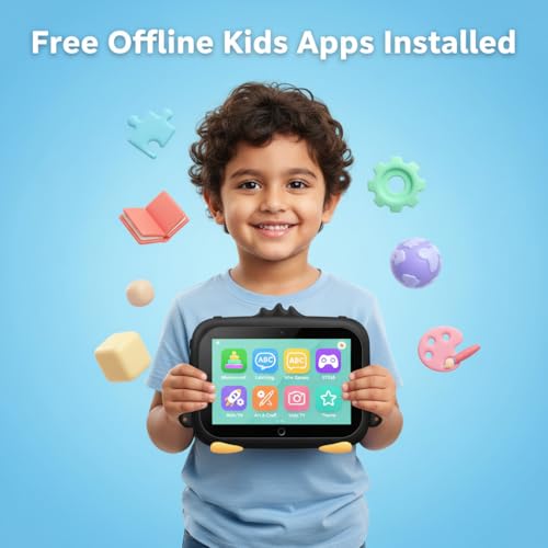 Image of Kids Android Learning Tablet | 7 inch HD Display | Pre-Loaded Learning Apps | Parental Control | WiFi | Shockproof Case | Kids Educational Smart Tablet | Ideal for Ages 3-10 (Black)