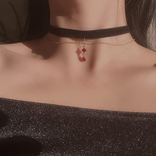 Momocat Black Velvet Red Pendant Choker Necklace For Women Gothic Lace Chokers Necklace Witch Bride Vampire Accessories Aesthetic Kawaii Jewelry For Women Teen Girls #TOP1