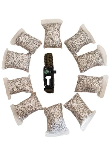 Emergeny Fire Starter 10 Bags Magnesium 5-in-1 Survival Bracelets Paracord Whistle Compass Kit for Camping Hiking and Earthquake Hurricanes Floods Tsunami Other Disasters