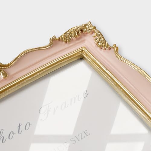 4x6 Vintage Picture Frame Pink and Gold Photo Frame, 4 by 6 Picture Frames Ornate Textured Hand-Crafted Resin with Glass Front for Tabletop Display, Retro Design Home Decor