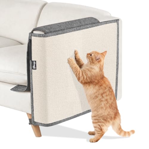 NATUYA Cat Scratch Couch Protector, Sisal Furniture Protector for Cats, Anti-Scratch Sofa Armrest Cover with Pocket, Durable & Easy to Install Cat Scratching Pad (White+Dark Gray)