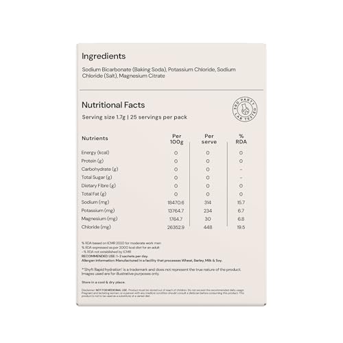 Image of Shyft Rapid Hydration - Unflavoured | 25 Sachets | Right sodium, potassium, magnesium mix for Instant Hydration | Zero Sugar | Zero Calories | Absolutely no harmful chemicals