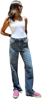 بافو بنطلون جينز بحافة مقسومة للنساء، مقاس 44، لون ازرق كحلي