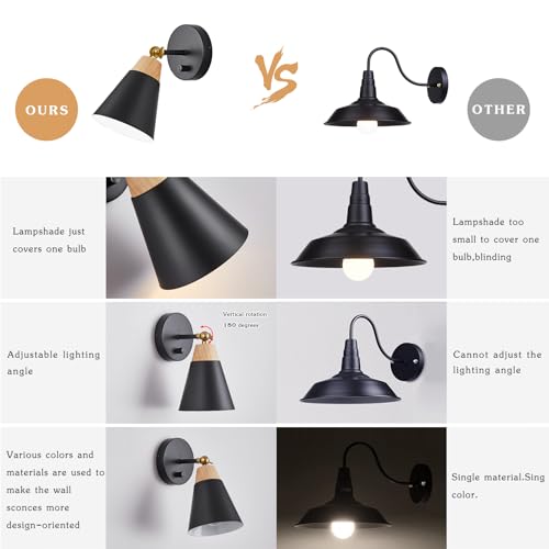 Image of Wall Sconce Lighting Fixture with Metal Shade, On /Off Switch, Indoor Decor Wall Mount Swing Arm Lamp for Bedroom,Hallway,Living Room,Reading, Black