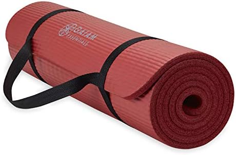 Gaiam Essentials Thick Yoga Mat Fitness & Exercise Mat with Easy-Cinch Carrier Strap, Red, 72"L X 24"W X 2/5 Inch Thick