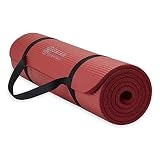 Gaiam Essentials Thick Yoga Mat with Easy-Cinch Strap (Red, 10mm)
