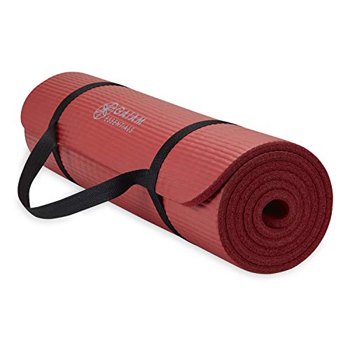 Gaiam Essentials Thick Yoga Mat Fitness & Exercise Mat with Easy-Cinch Carrier Strap, Red, 72"L X 24"W X 2/5 Inch Thick by Gaiam - Used condition - US$22.48