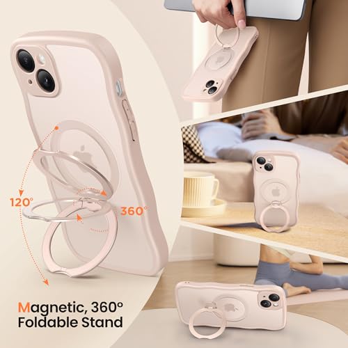 CAPRARO for iPhone 15 Case with 360° Spin Magnetic Stand for Women, [Compatible with MagSafe] [Full Camera Protection] Cute Wave Translucent Matte Case for iPhone 15, Rose Gold by CAPRARO - Used condition - Image 5