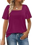 WIHOLL Square Neck Tops for Women Short Sleeve Summer Tops Loose Fit Beach Fashion Business Casual Outfits for Women 2026 Purple XL