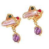 Pendientes colgantes de perlas con acento de circonita multifacética para uso formal de mujer Pendientes colgantes de piedra