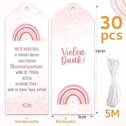 BOFUNX 30 Stücke Taufe Geschenkanhänger Blumensamen Geschenkanhänger Danke Geschenketiketten Papieranhänger Tags für Taufe Gastgeschenke - Ohne Blumensamen