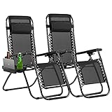 Set of 2 Adjustable Zero Gravity Chair Folding Reclining Lounge Chairs with Pillows and Cup Holder...