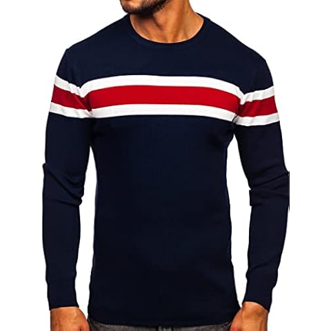BOLF Hombre Jersey a Rayas Escote Redondo Pulóver Suéter de Manga Larga Cover
