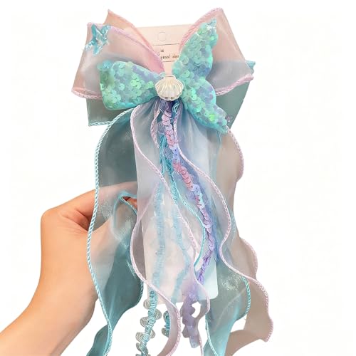 SUpoetry Lazo para Bolsa Escolar, Accesorio para el Cabello con Lazo de Organza y Sirena, para el Pelo con Lazo Grande Cinta Francesa de Cola Larga Elegante Cinta de Malla