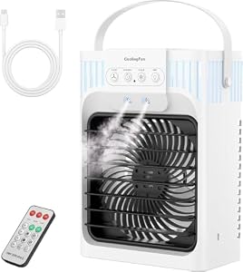 Portable Air Conditioners, 4 in 1 1200ML Personal Air Conditioner, Evaporative Air Cooler Fan with Remote, 7 RGB Light Modes, 3 Speeds & 2-8H Timer for Bedroom, Car, Nightstand, Office, Dorm, RV(white)