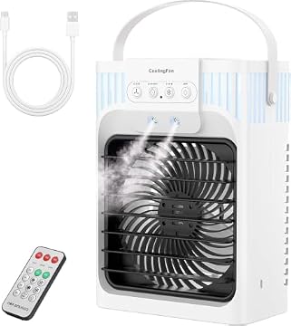 Portable Air Conditioners, 4 in 1 1200ML Personal Air Conditioner, Evaporative Air Cooler Fan with Remote, 7 RGB Light Modes, 3 Speeds & 2-8H Timer for Bedroom,Car,Nightstand, Office, Dorm, RV(white)