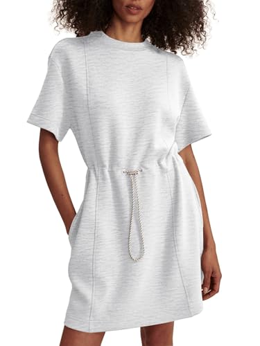 Image of COCOMARTS Dresses for Women Summer Short Sleeve Crew Neck Sweatshirt Dress Drawstring Waist Tunic Tops Mini Vacation Sundress