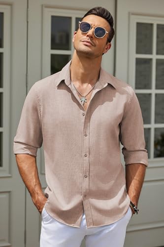 COOFANDY Men's Long Sleeve Button Down Linen Shirt Casual Untucked Chambray Shirt Wrinkle Free Wedding Shirts4