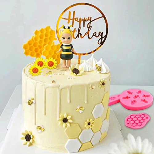 image for KKONHII Bumble Bee Silicone Molds, Honeycomb Sunflower Fondant Mold, B