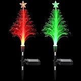 Baquler 2 Pcs Solar Christmas Tree Garden Stake Lights Outdoor Christmas Tree Lighted Yard Decorations Multicolor LED Solar Stakes for Pathway Lawn Patio Xmas Ornament(Bright Style)