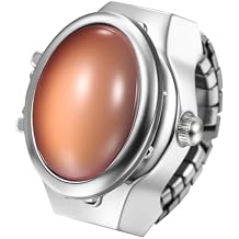 JewelryWe Womens Elastic Ring Watch Openable Case Silver Stretch Band Cat Eye Decorative Analog Quartz Finger Watches for Mothers Day