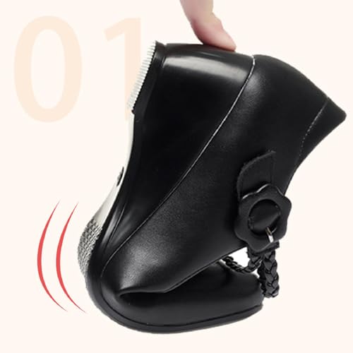 Women Mary Jane Wedges with Buckle Strap Comfort Pointed Toe Light Anti-Slip Walking Dress Shoes3