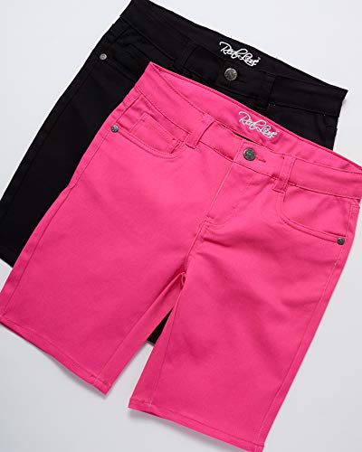 Real Love Girls' Shorts - Super Stretch Twill Bermuda Shorts (2 Pack), Size 14, Black/Hot Pink #TOP1