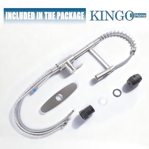 KINGO HOME Kitchen Sink Faucet with Pull Down Sprayer, Brushed Nickel Stainless Steel Bar Faucet Single Handle, Commercial Pull Out Faucets for Kitchen Sink, Laundry Bar RV Camper Outdoor by KINGO HOME - Used condition - Image 8