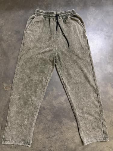 Image of boffi ... 100% Cotton Men's Relaxed Fit Pants, Wide Leg Fit, Acid Wash, Drawstring Elastic Waist, Casual Street Style