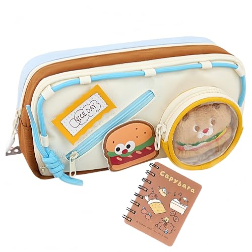 IN Chenthy Cute Large Capacity Pencil Case with Removable Round Pouch & Mini Notebook, Capybara-Themed Kawaii Stationery Organizer, Multi-Compartment Fabric Storage Bag(Brown Capybara)
