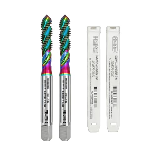 HEME Tools M3 x 0.5 DLC Coating Spiral Flute Thread Tap, Metric Machine Threading Tap High Speed Steel Cobalt(HSSCo), Round Shank with Square End, H2 Tolerance, 2pcs