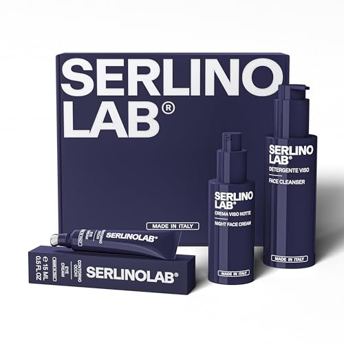 SERLINO LAB Kit Skincare: Crema Viso Notte Anti-Età + Contorno Occhi Anti-Borse + Detergente Viso Uomo – Idratazione, Anti-Rughe, Pulizia Profonda