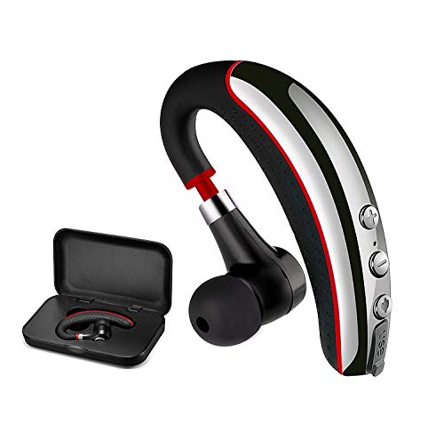 [Upgrade Version] Bluetooth Headset, Wireless Earpiece V4.1 with Mute Switch, Hands Free Lightweight Noise Reduction Headset with Mic for Cell Phone-Headset+Case