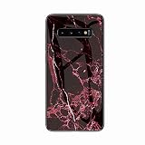 Miagon Galaxy S10 Verre Coque,Marbre Séries 9H Revêtement Arrière en Verre Trempé Protection Cover avec Silicone Souple Cadre pour Samsung Galaxy S10,Rouge