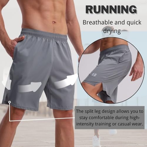 Bsrpolry 5 Pack Men's Running Shorts Gym Shorts Quick Dry for Jogger, Men's Athletic Shorts with Pockets and Elastic Waistband Black, Blue, Green, Navy, Dark Gray 2XL - Image 5